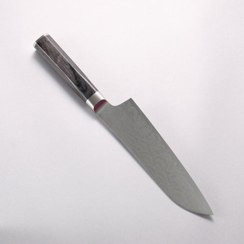堺 孝行 青海波 Böhler SP 鋼 45層大馬士革紋 打磨處理 三德刀 180mm 黑合成木 握把 - 清助刃物