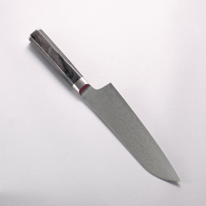 堺 孝行 青海波 Böhler SP 鋼 45層大馬士革紋 打磨處理 三德刀 180mm 黑合成木 握把 - 清助刃物