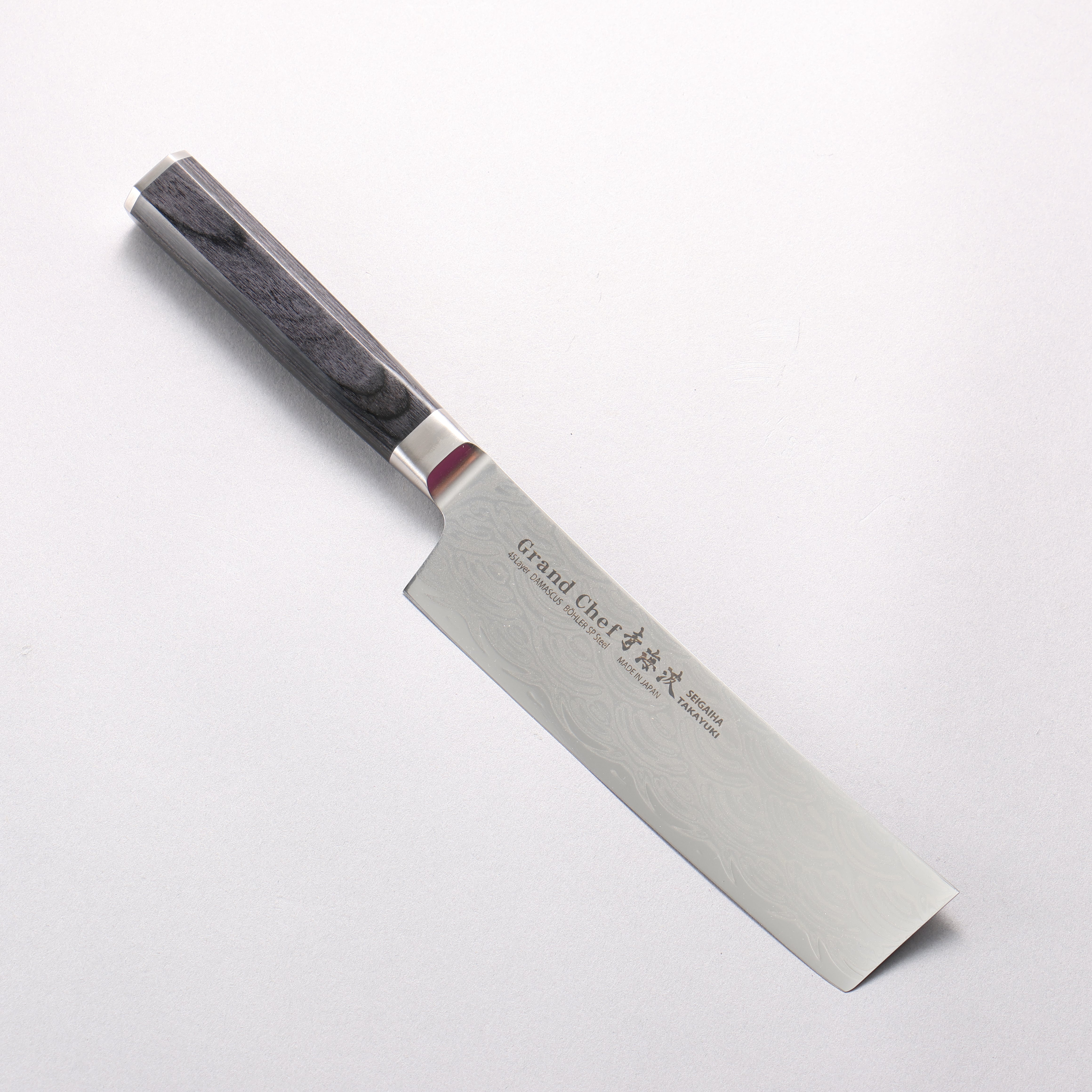 堺 孝行 青海波 Böhler SP 鋼 45層大馬士革紋 打磨處理 菜切 160mm 黑合成木 握把 - 清助刃物