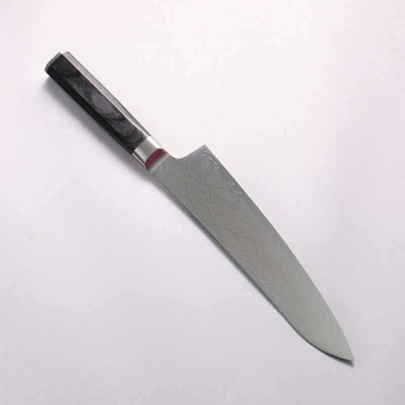 堺 孝行 青海波 Böhler SP 鋼 45層大馬士革紋 打磨處理 牛刀 210mm 黑合成木 握把 - 清助刃物