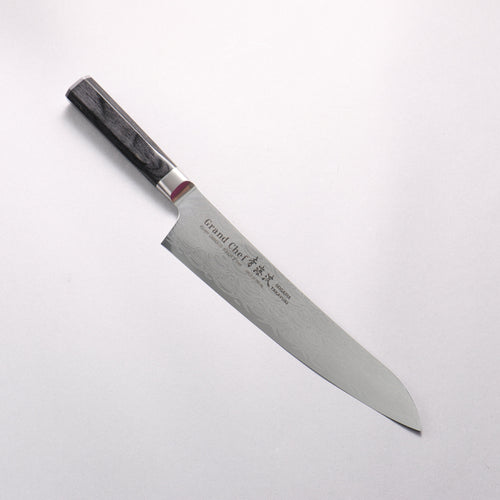 堺 孝行 青海波 Böhler SP 鋼 45層大馬士革紋 打磨處理 牛刀 240mm 黑合成木 握把 - 清助刃物