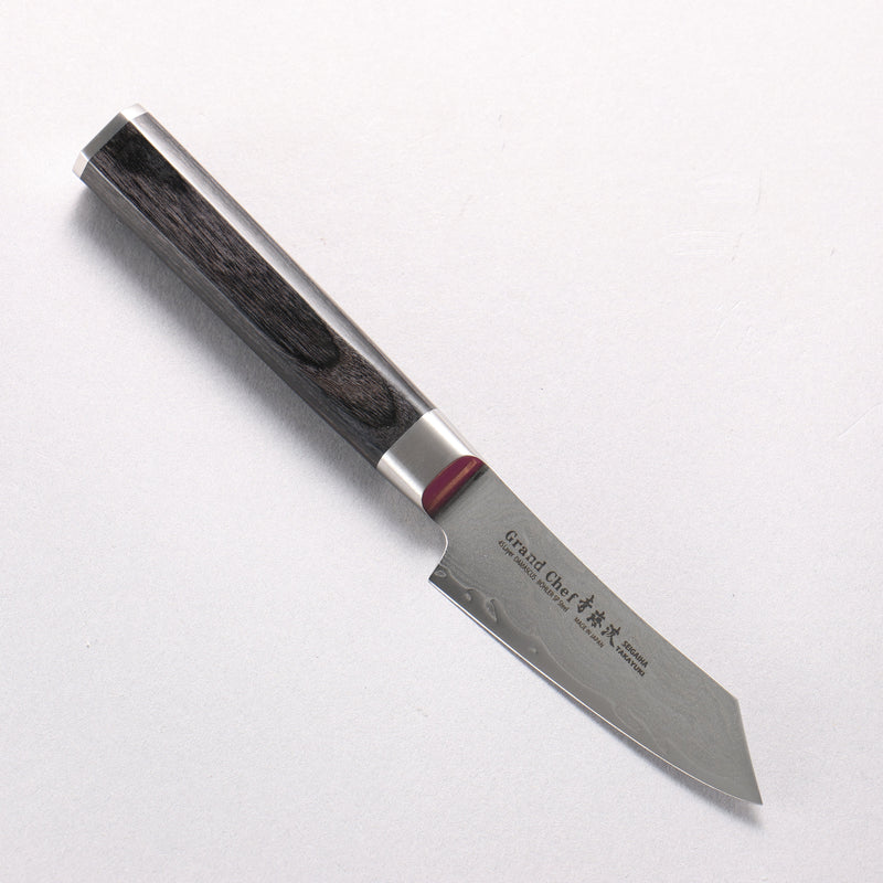 堺 孝行 青海波 Böhler SP 鋼 45層大馬士革紋 打磨處理 劍型削皮刀 80mm 黑合成木 握把 - 清助刃物