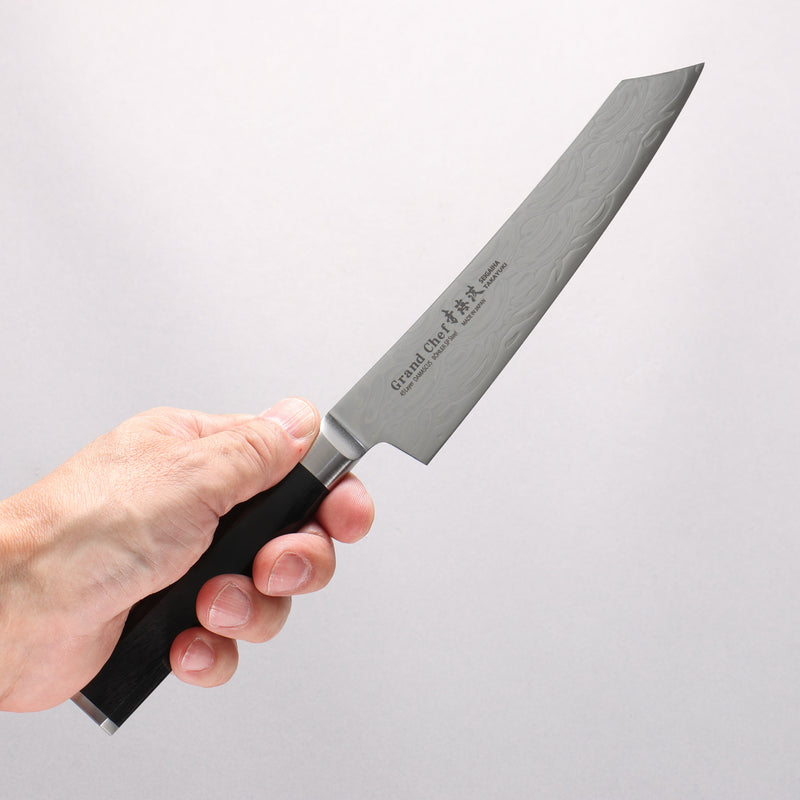 堺 孝行 青海波 Böhler SP 鋼 45層大馬士革紋 打磨處理 劍型多用途小刀 150mm 黑合成木 握把 - 清助刃物