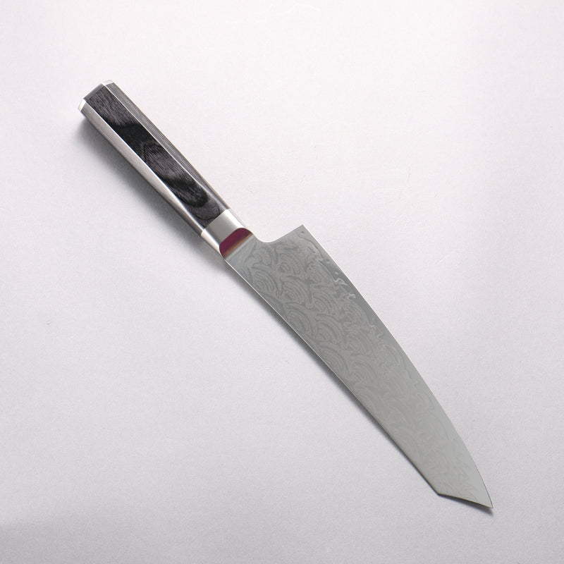 堺 孝行 青海波 Böhler SP 鋼 45層大馬士革紋 打磨處理 劍型牛刀 190mm 黑合成木 握把 - 清助刃物