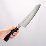 堺 孝行 青海波 Böhler SP 鋼 45層大馬士革紋 打磨處理 劍型牛刀 190mm 黑合成木 握把 - 清助刃物