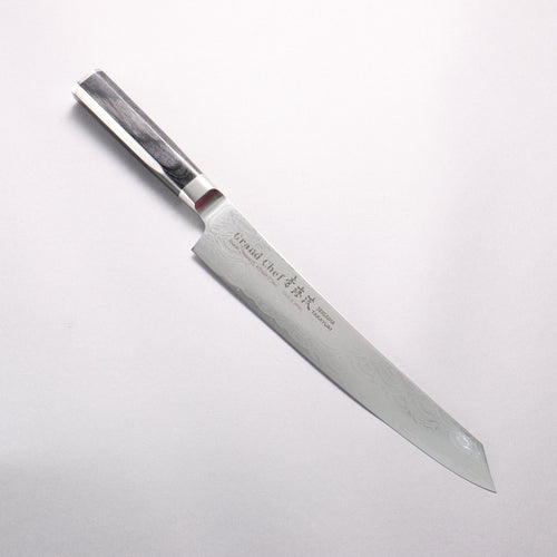 堺 孝行 青海波 Böhler SP 鋼 45層大馬士革紋 打磨處理 劍型筋引 240mm 黑合成木 握把 - 清助刃物