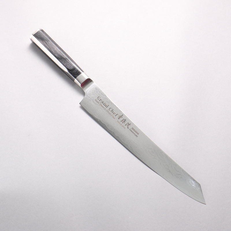 堺 孝行 青海波 Böhler SP 鋼 45層大馬士革紋 打磨處理 劍型筋引 240mm 黑合成木 握把 - 清助刃物