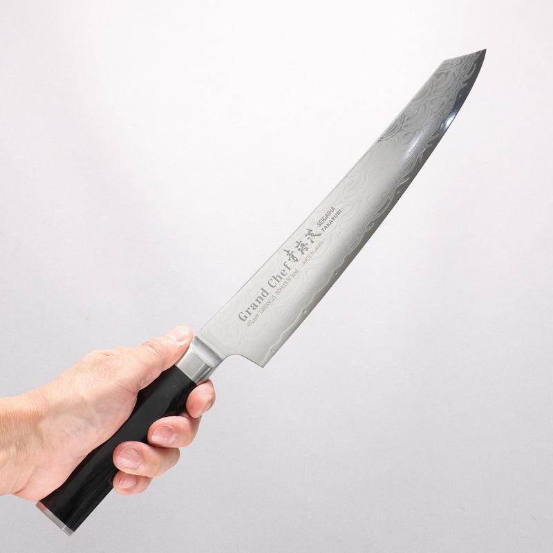 堺 孝行 青海波 Böhler SP 鋼 45層大馬士革紋 打磨處理 劍型筋引 240mm 黑合成木 握把 - 清助刃物
