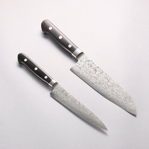 清助 VG10 大馬士革紋 三德刀&多用途小刀組合 黑合成木 握把 170mm & 140mm - 清助刃物