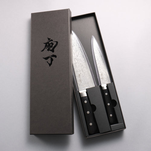 清助 VG10 大馬士革紋 三德刀&多用途小刀組合 黑合成木 握把 170mm & 140mm - 清助刃物