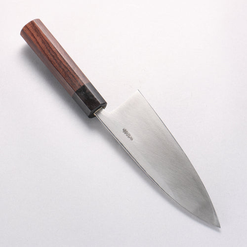 北岡 英雄 青鋼二號 大馬士革紋 出刃 165mm 紫檀木握把 - 清助刃物