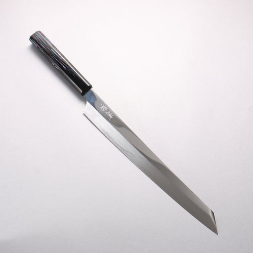 堺 孝行 本燒 飛燕 VG10 鏡面處理 劍型柳刃 300mm 黑漆塗 (珍珠母貝鑲嵌) 握把 附刀鞘 Tetris Pattern MOP inlay (テトリス調螺鈿)