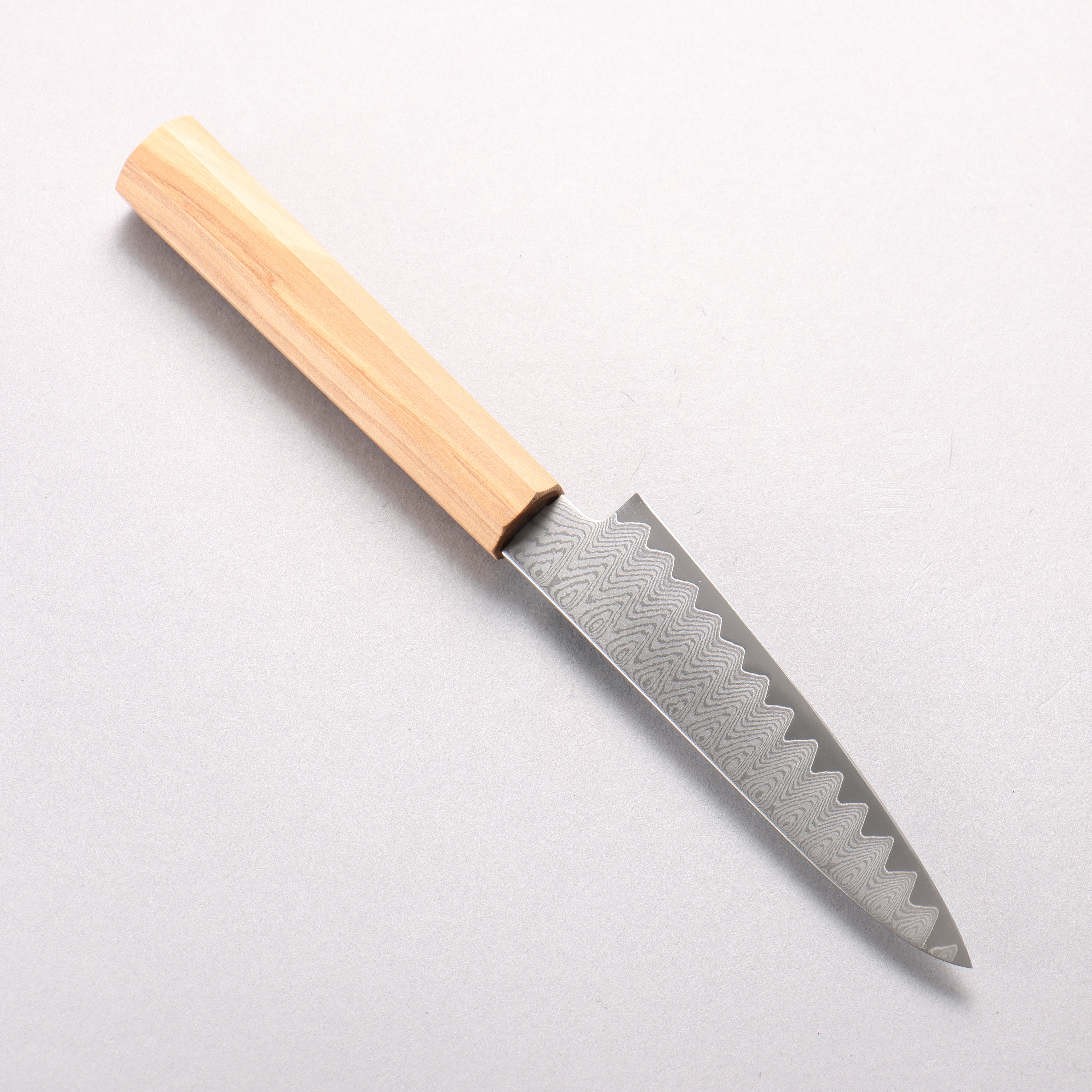 寬丈 VG10 大馬士革紋 階梯圖樣 多用途小刀 120mm 橄欖樹 握把 - 清助刃物