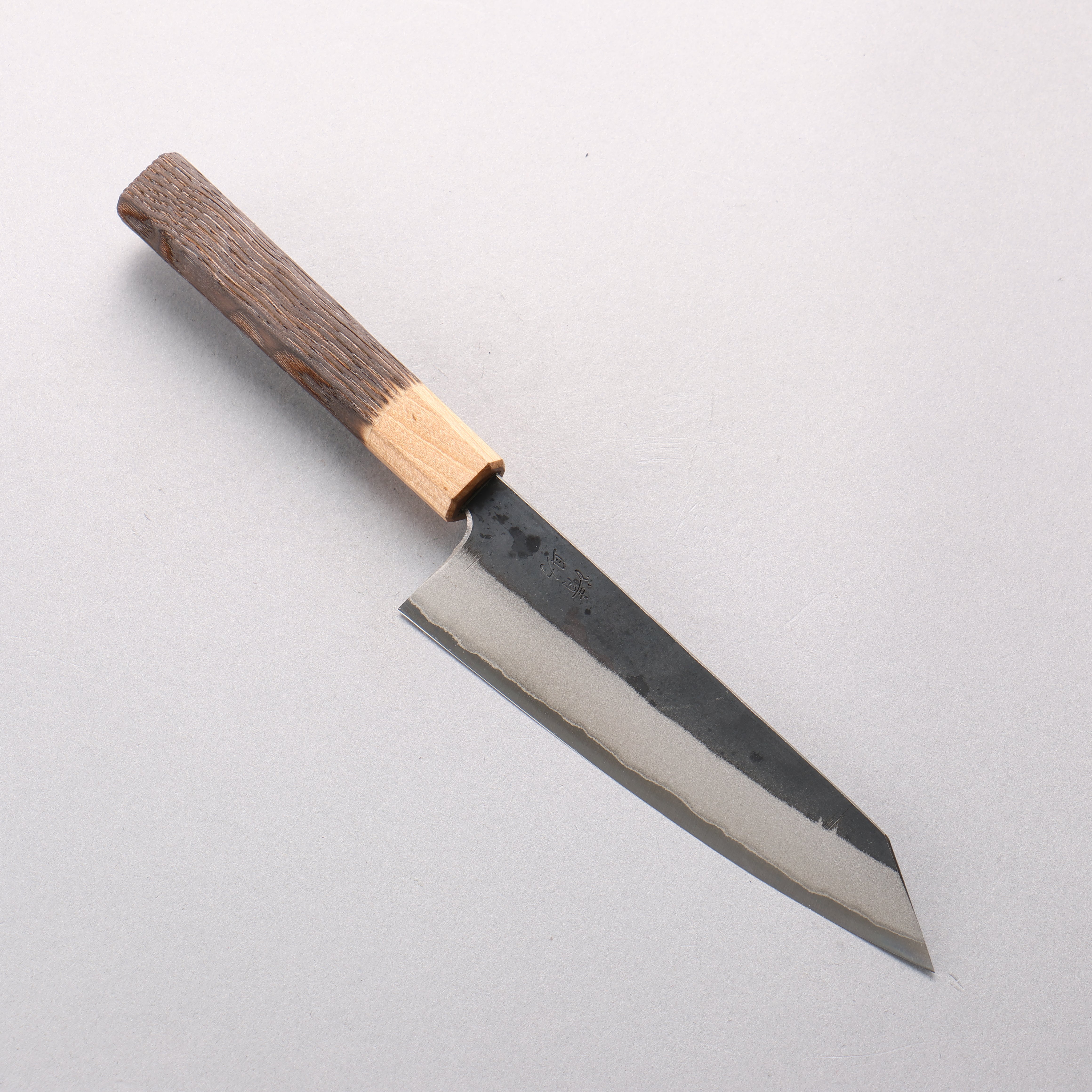 清助 青鋼二號 黑打 小文化刀 150mm 燒栗木（口輪：櫻花木） 握把 - 清助刃物