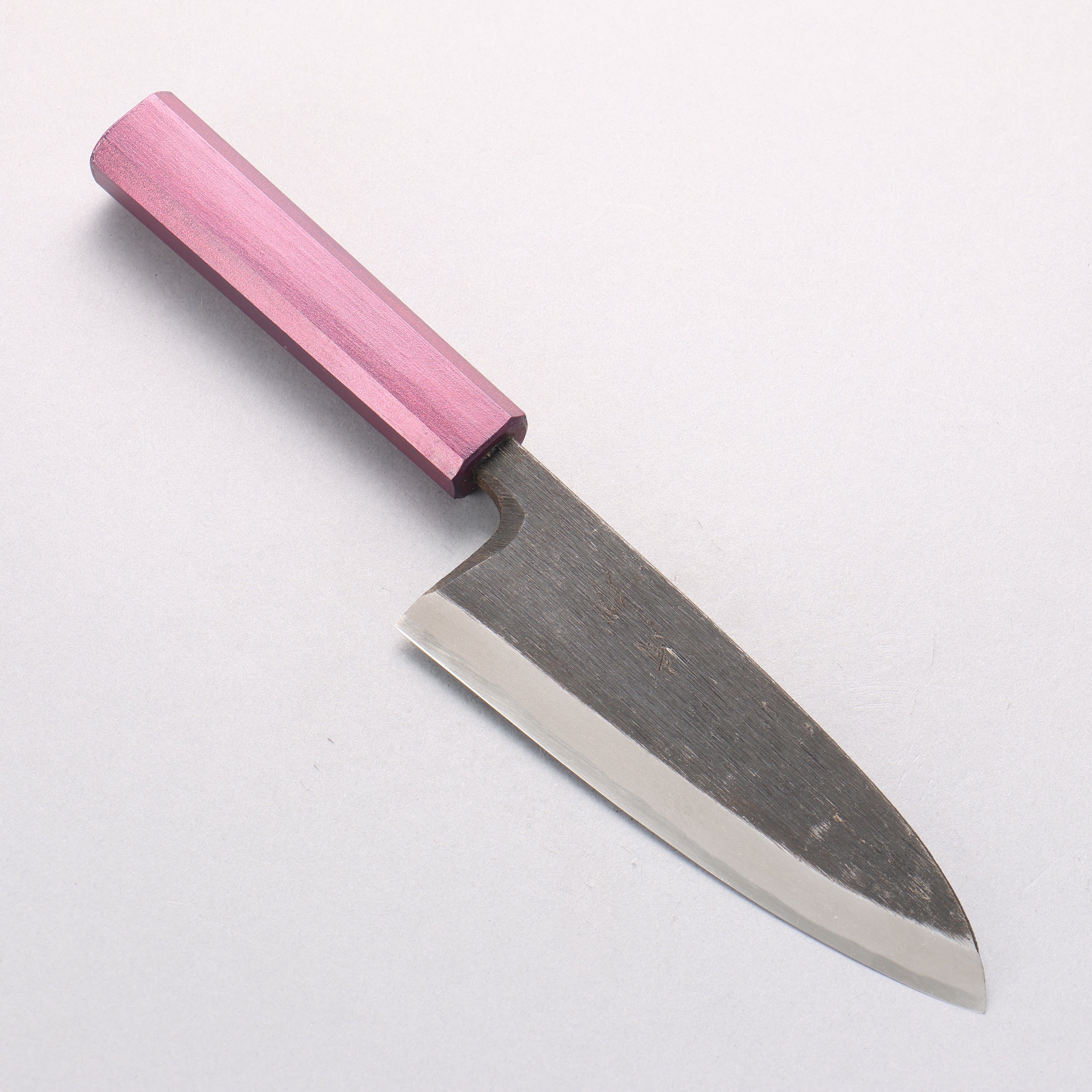 清助 白鋼二號 黑打 出刃 150mm 紫色漆塗 握把 - 清助刃物