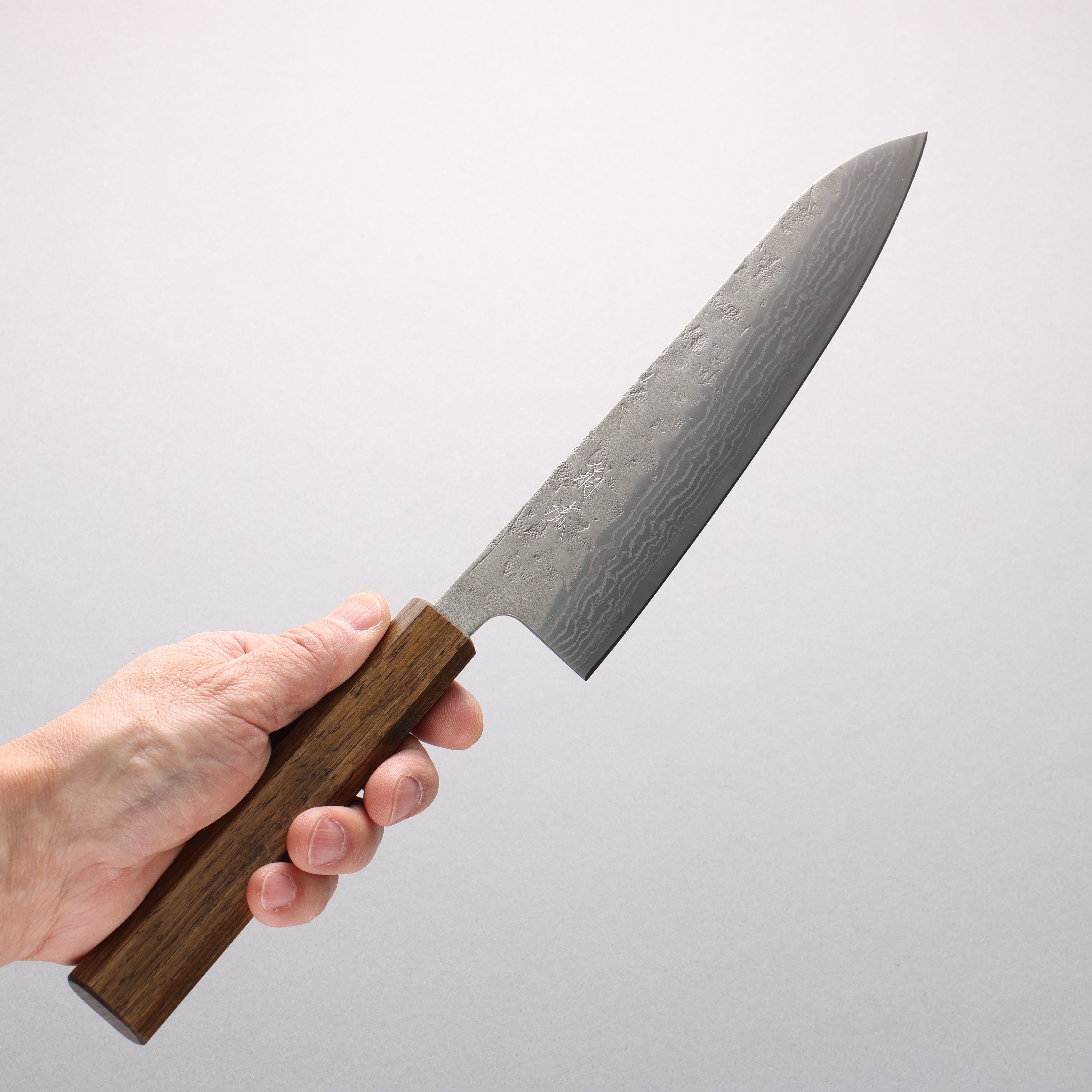 翁流 瑞典鋼 大馬士革紋 和紙地 牛刀 210mm 橡木 握把 - 清助刃物