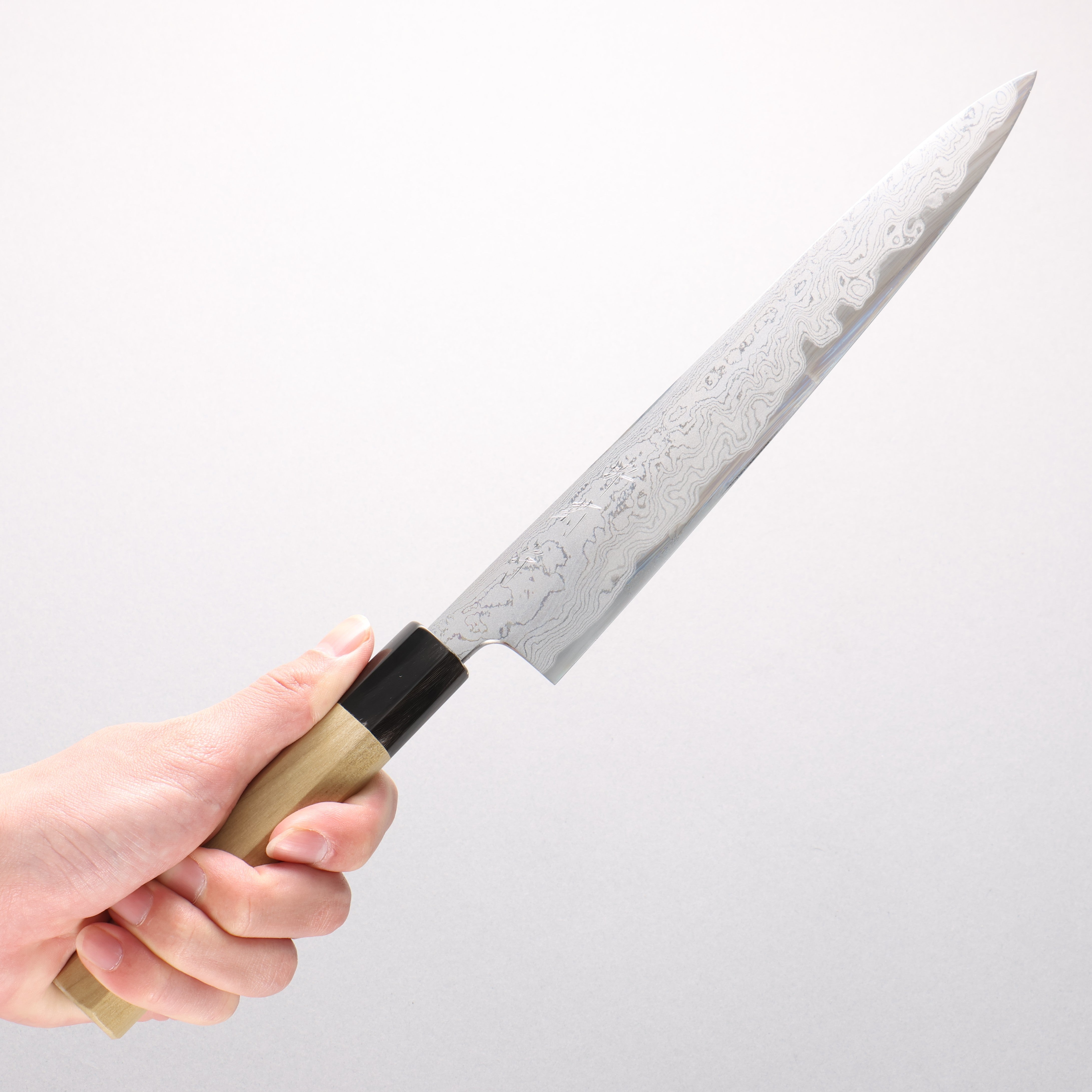 堺 菊守 青鋼一號 大馬士革紋 筋引 240mm 木蘭握把 - 清助刃物