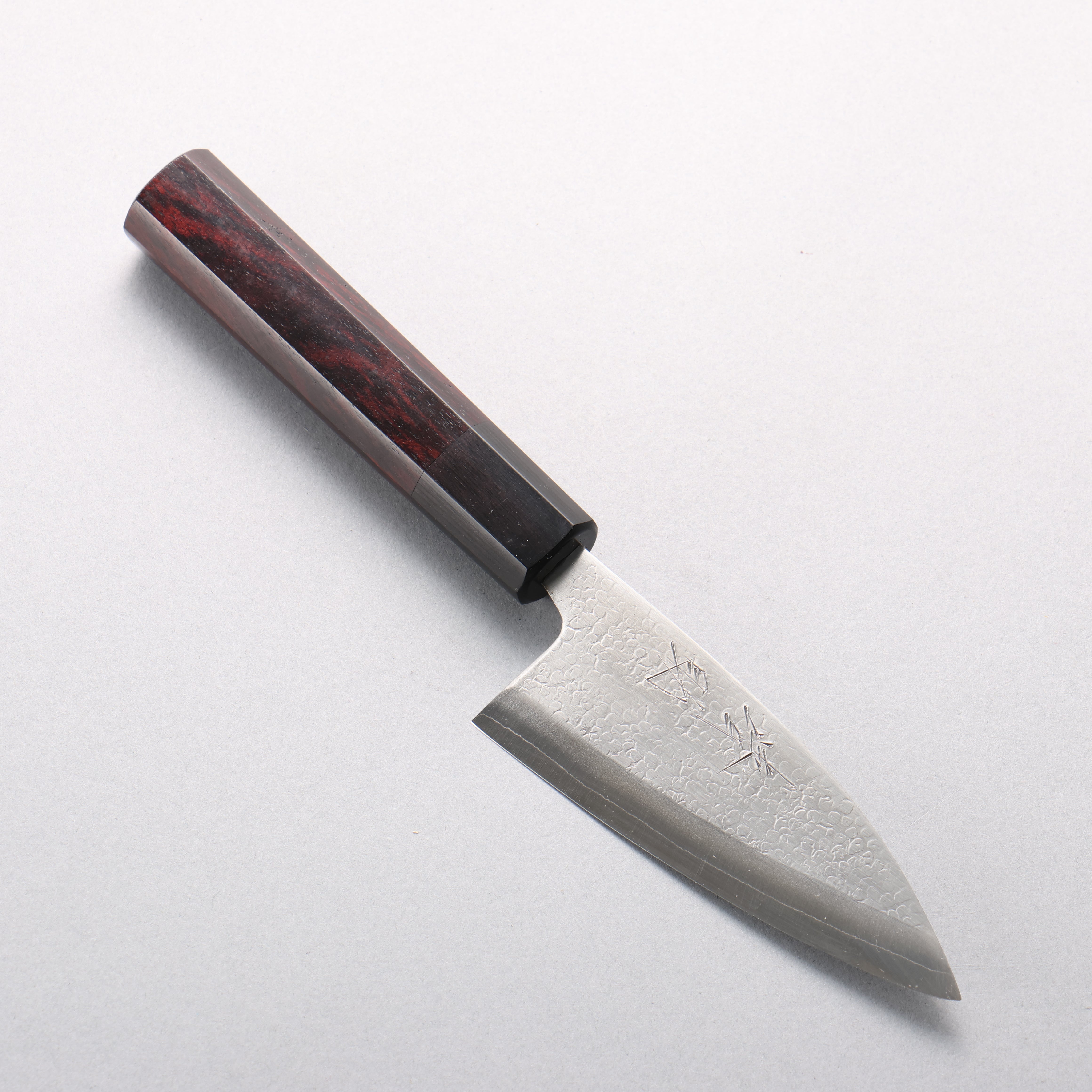 清助 銀三鋼 鎚目 (丸) 竹筴魚刀 105mm 紫檀木（口輪：黑合成木） 握把 - 清助刃物