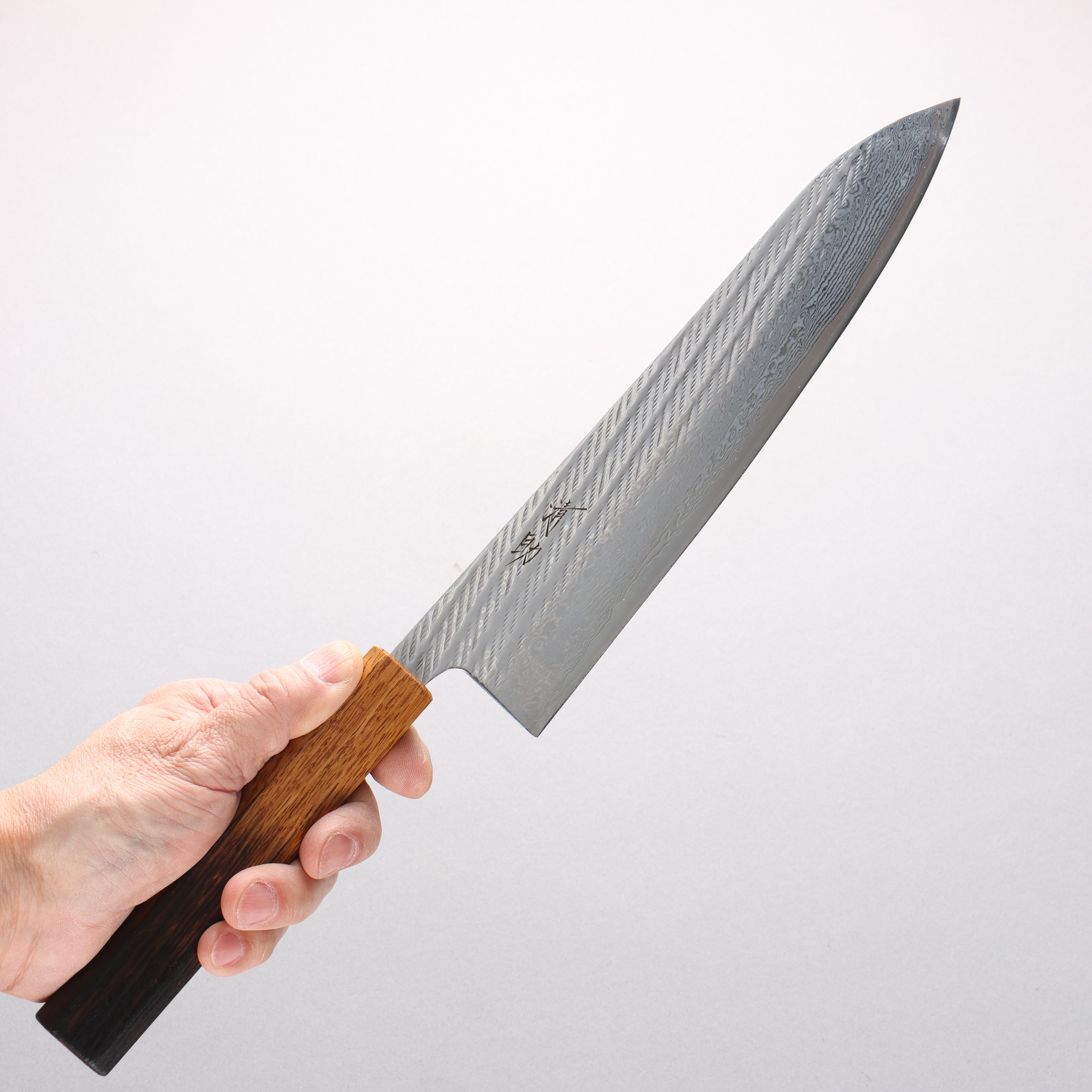 清助 AUS10 大馬士革紋 繩索紋樣 牛刀 240mm 燒櫟木 握把 - 清助刃物