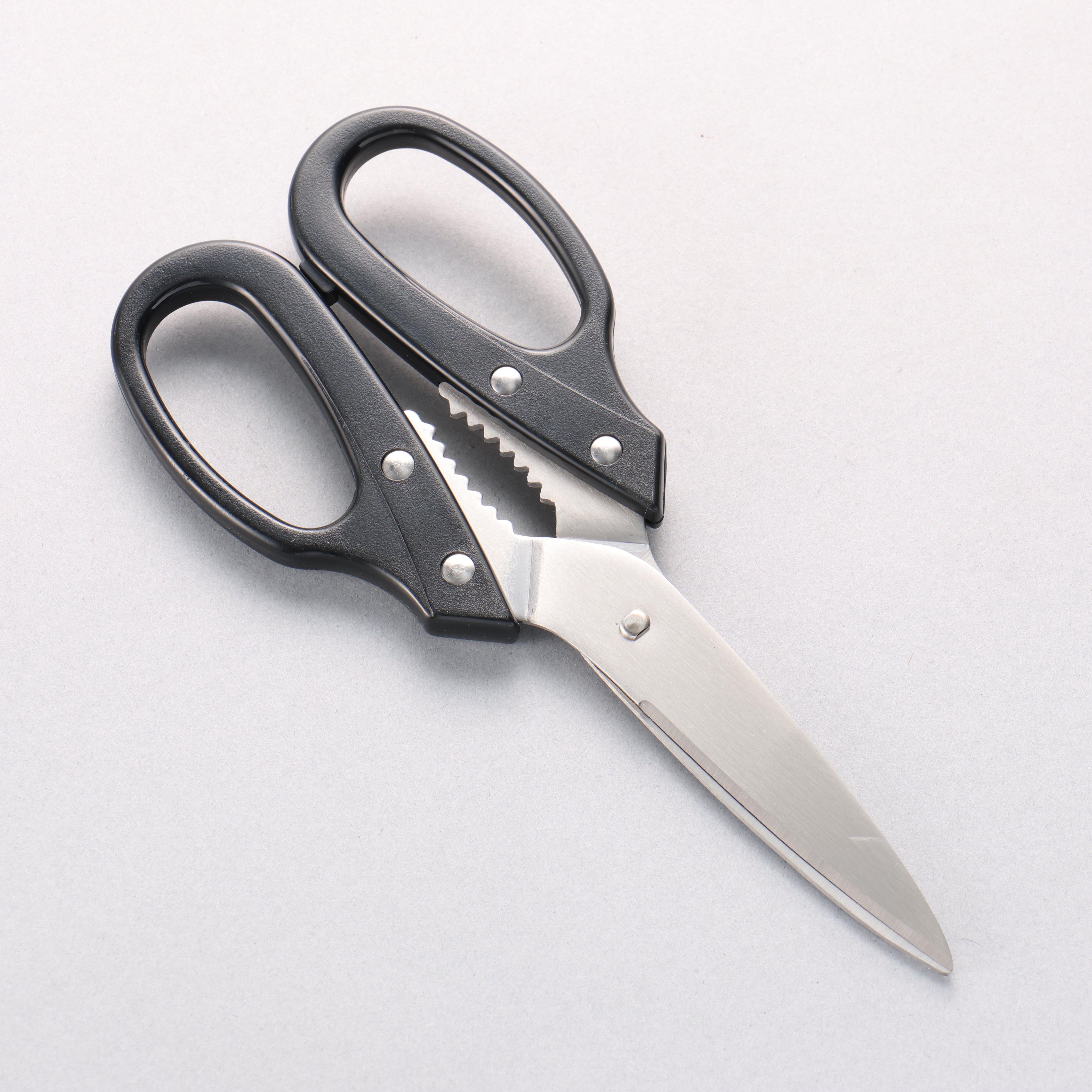 不鏽鋼 廚房料理剪刀 黑塑膠 握把 - 清助刃物