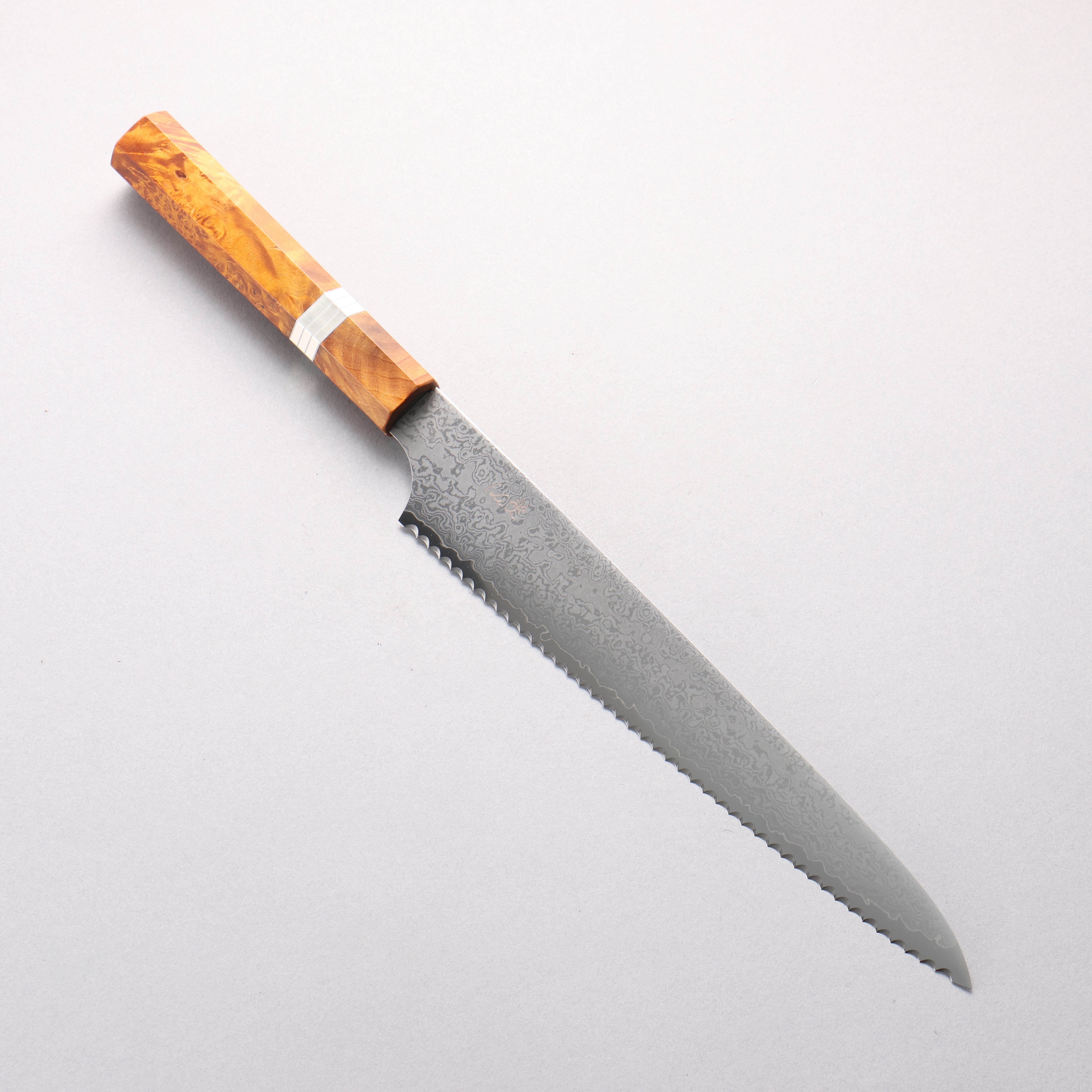 Kei VG10 大馬士革紋 麵包刀 240mm 棕色穩定木材 (銀環) 握把 - 清助刃物