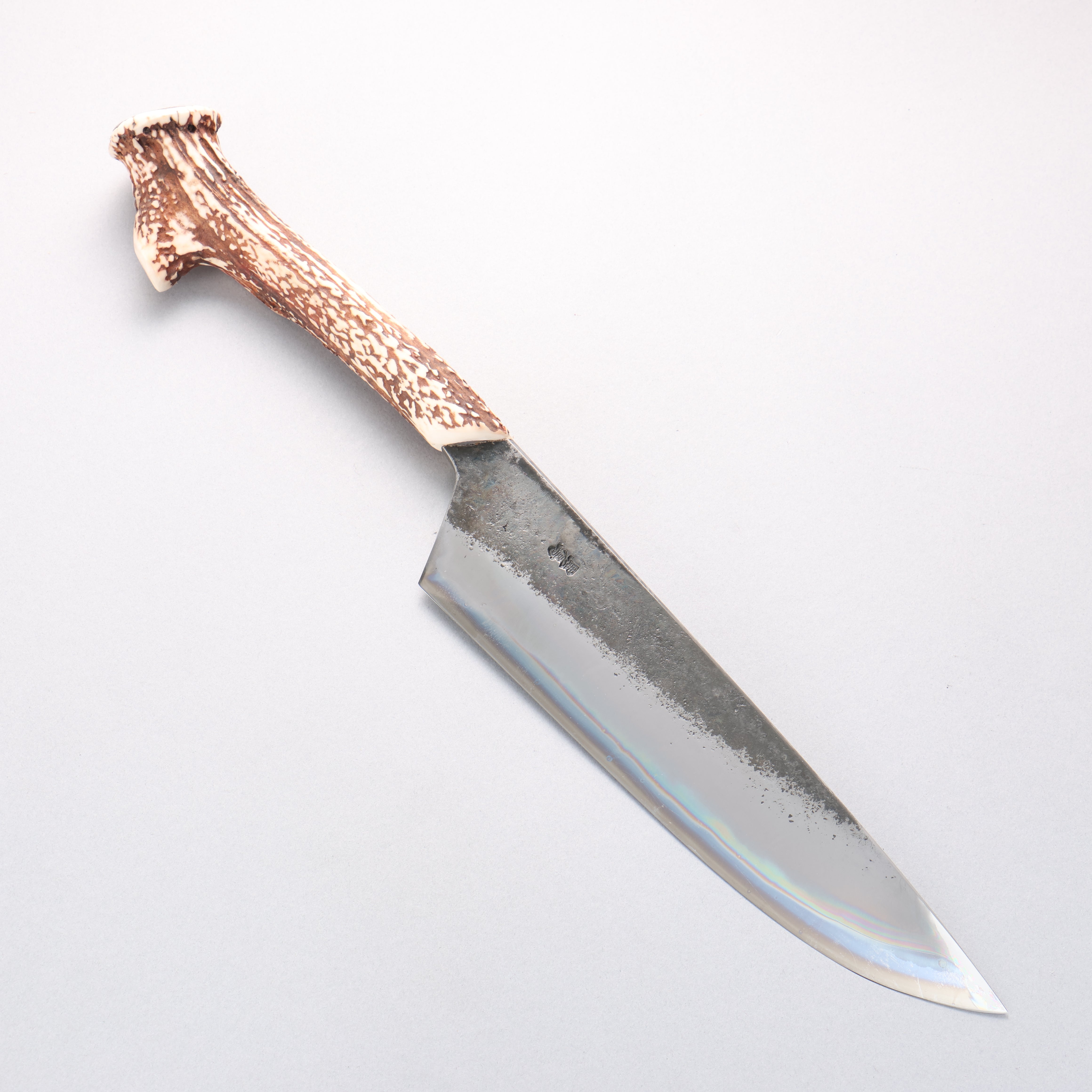 黑鳥 青鋼二號 黑打 菜刀 240mm 白鹿角 握把 - 清助刃物