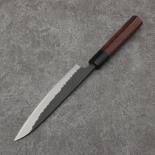 山本 直 青鋼 黑打 多用途小刀 日本刀 160mm 紫檀木（口輪：黑合成木） 握把 - 清助刃物