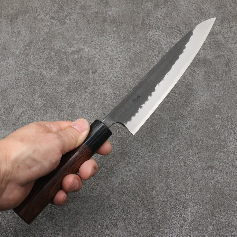 山本 直 青鋼 黑打 多用途小刀 日本刀 160mm 紫檀木（口輪：黑合成木） 握把 - 清助刃物