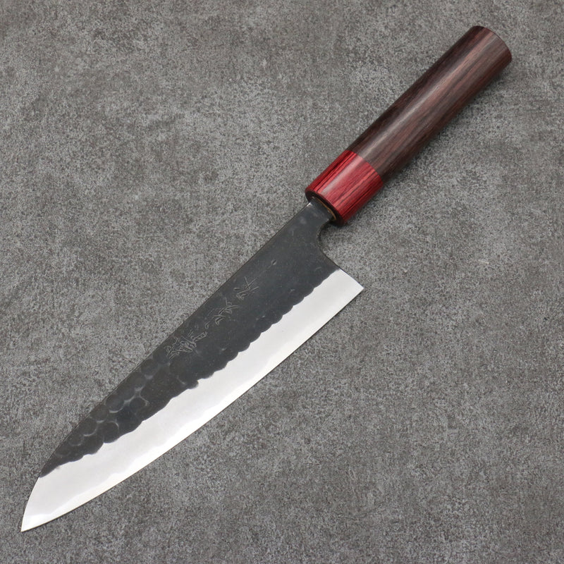 山本 直 青鋼 黑打 牛刀 日本刀 180mm 紫檀木（口輪：紅合成木） 握把 - 清助刃物