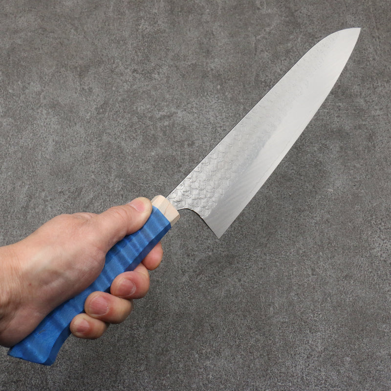 加藤 義實 水面 SG2 鎚目 牛刀 240mm 洋型 (青色) 握把 - 清助刃物