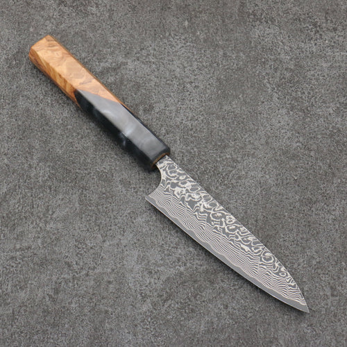加藤 義實 SG2 黑色大馬士革紋 多用途小刀 120mm 橄欖和樹脂 握把 - 清助刃物