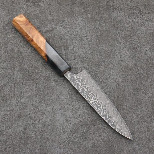 加藤 義實 SG2 黑色大馬士革紋 多用途小刀 120mm 橄欖和樹脂 握把 - 清助刃物