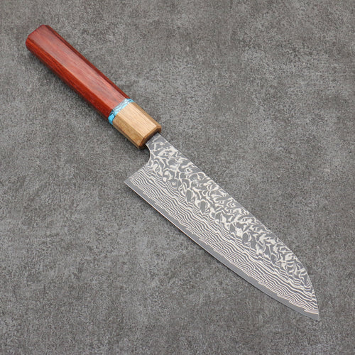加藤 義實 SG2 黑色大馬士革紋 三德刀 170mm 紅花梨木（帶土耳其石環型設計） 握把 - 清助刃物