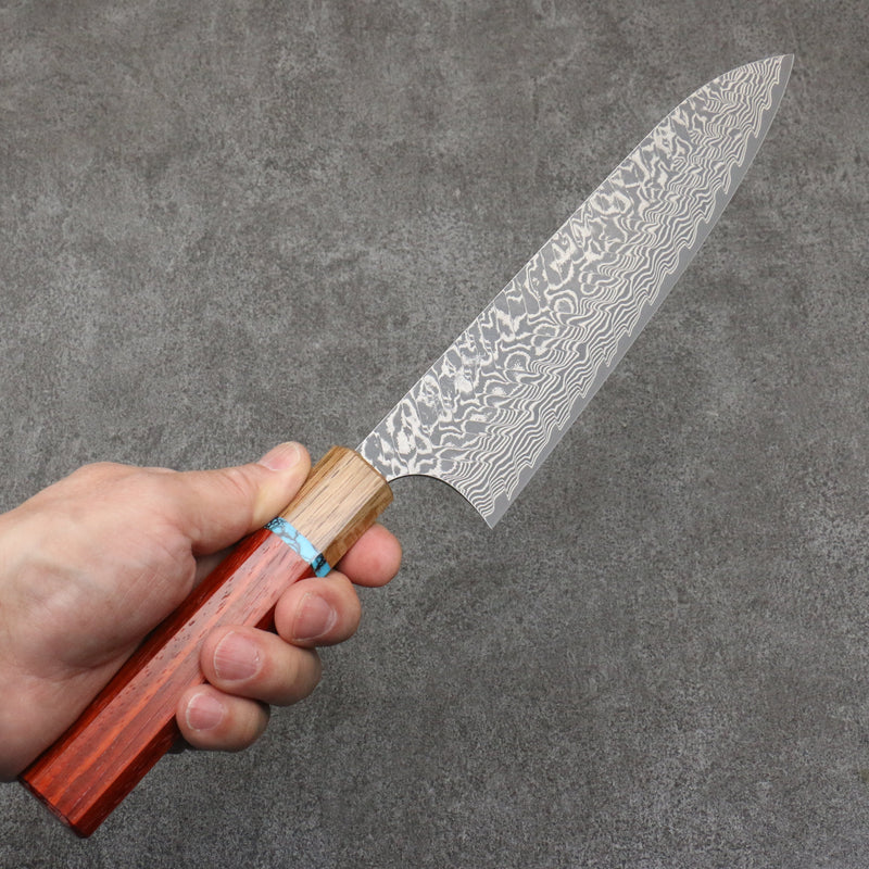 加藤 義實 SG2 黑色大馬士革紋 牛刀 210mm 紅花梨木（帶土耳其石環型設計） 握把 - 清助刃物