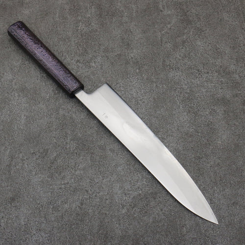 清助 白鋼一號 打磨處理 牛刀 240mm 櫟木紫漆塗 握把 - 清助刃物