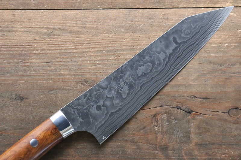 佐治 武士 無芯 鑽石面處理 大馬士革紋 切付牛刀 日本刀 180mm 鐵木 握把 - 清助刃物