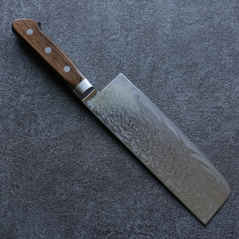 清助 海浪 AUS10 鏡面處理 大馬士革紋 菜切  165mm 茶色合成木 握把 - 清助刃物