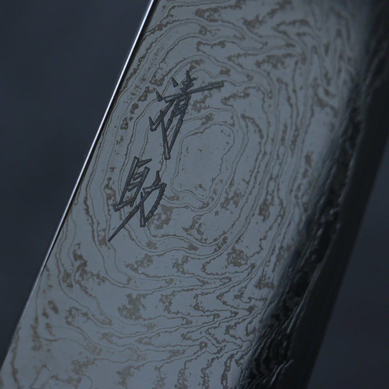 清助 海浪 AUS10 鏡面處理 大馬士革紋 牛刀  210mm 茶色合成木 握把 - 清助刃物