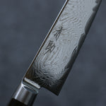 清助 海浪 AUS10 鏡面處理 大馬士革紋 多用途小刀 日本刀 135mm 茶色合成木 握把 - 清助刃物