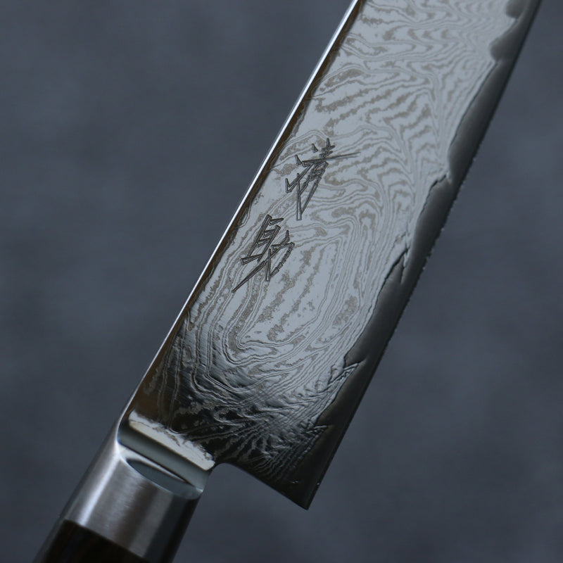 清助 海浪 AUS10 鏡面處理 大馬士革紋 多用途小刀 日本刀 135mm 茶色合成木 握把 - 清助刃物