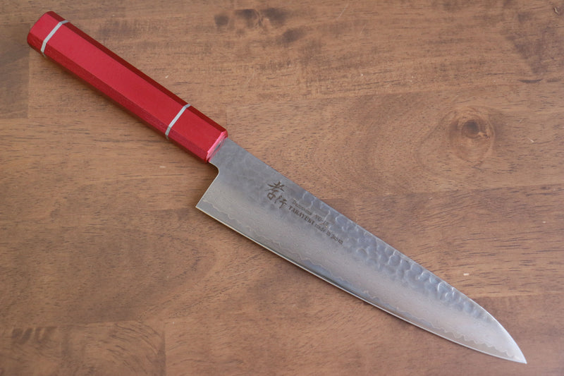 堺 孝行 VG10 33層大馬士革紋 牛刀 日本刀 210mm 櫟木漆塗（皇赤） 握把 - 清助刃物