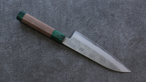 清助 超級青鋼 鎚目 三德刀  165mm 核桃木（兩側帶綠色環型設計） 握把 - 清助刃物