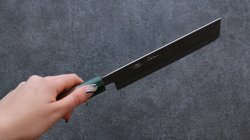 清助 超級青鋼 鎚目 菜切  165mm 核桃木（兩側帶綠色環型設計） 握把 - 清助刃物