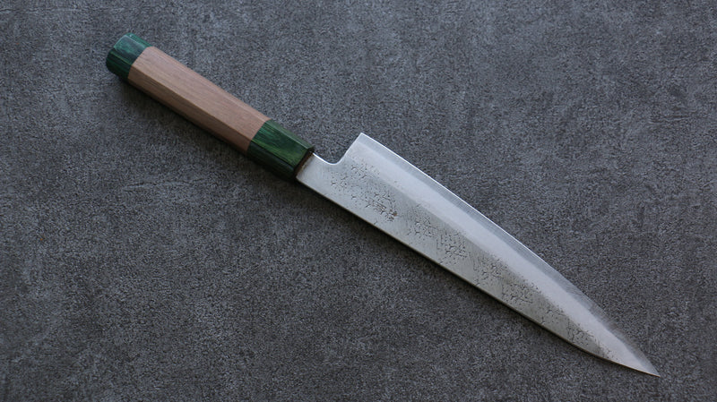 清助 超級青鋼 鎚目 牛刀  210mm 核桃木（兩側帶綠色環型設計） 握把 - 清助刃物
