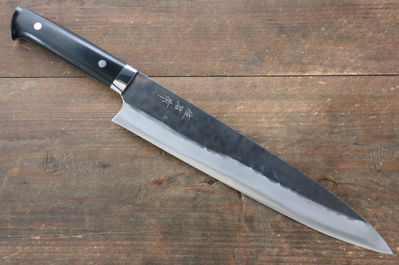 佐治 武士 超級青鋼 黑打 鎚目 牛刀 日本刀 270mm 黑米卡塔（樹脂複合材料） 握把 - 清助刃物