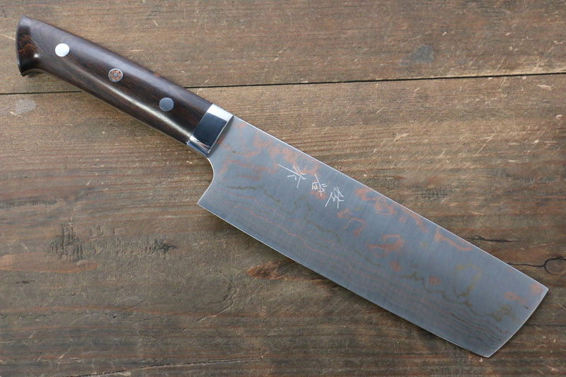 佐治 武士 青鋼二號 有色大馬士革紋 菜切 日本刀 175mm 鐵木 握把 - 清助刃物