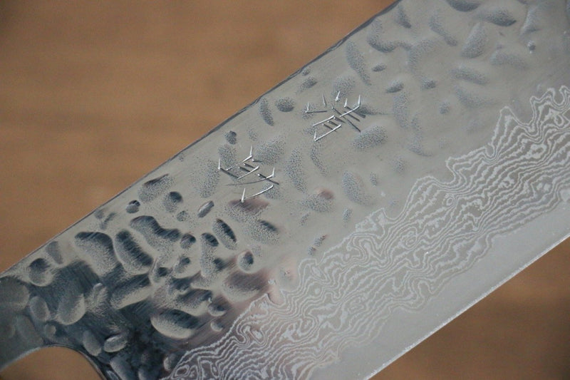 清助 月影 AUS10 打磨處理 鎚目 大馬士革紋 菜切  170mm 橡木 握把 - 清助刃物