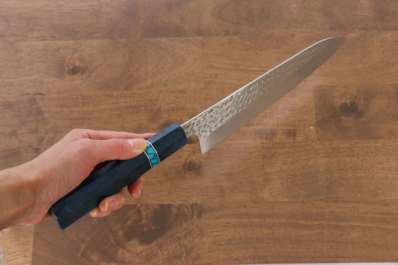 黑崎 優 閃光 SG2 鎚目 牛刀  210mm 楓木（青色帶土耳其石環型設計） 握把 - 清助刃物
