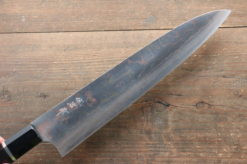 佐治 武士 青鋼二號 有色大馬士革紋 牛刀 日本刀 270mm 黑檀（帶環型設計） 握把 - 清助刃物