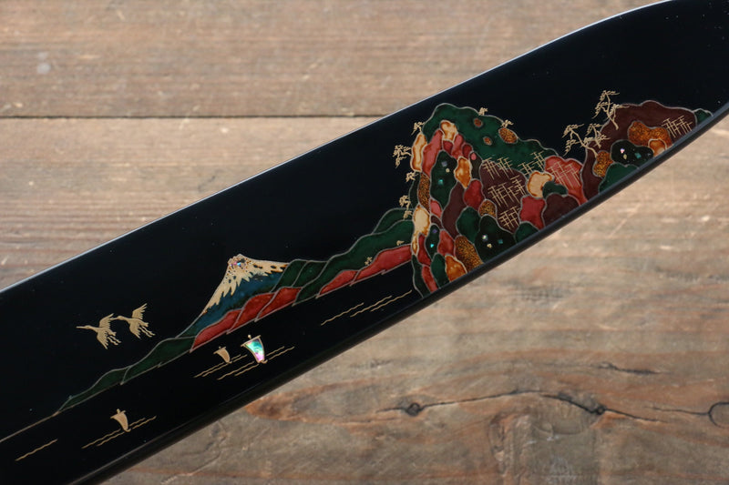 佐治 武士 青鋼二號 有色大馬士革紋 蒔繪 牛刀 日本刀 240mm 漆塗 握把 - 清助刃物